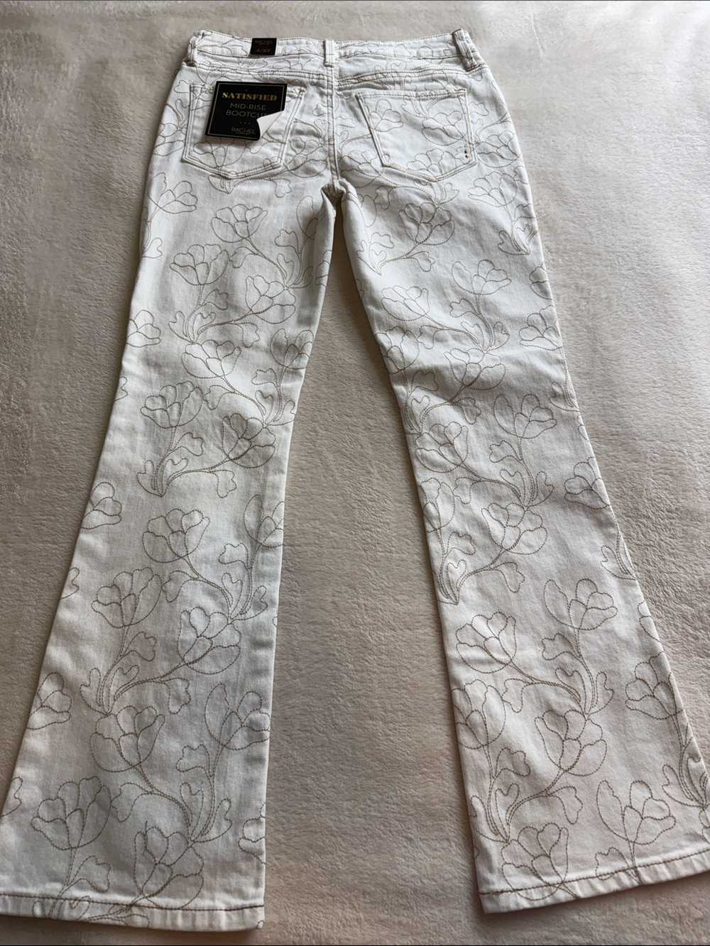 NWT Rachel Rachel Roy Satisfied White Floral Beige Embroidered Bootcut Jeans 4 - Picture 11 of 14
